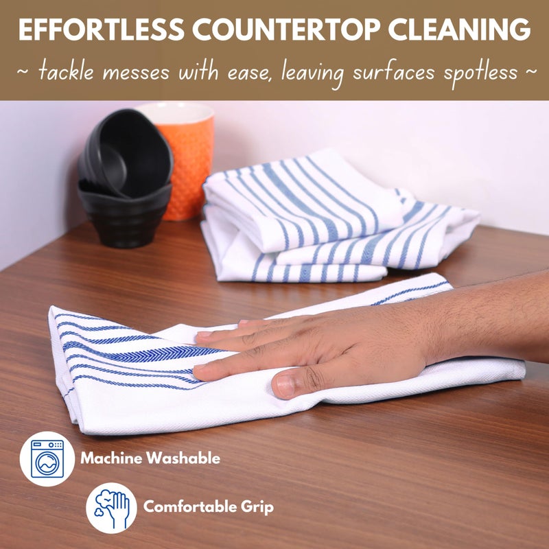 Native Fab Blue Kitchen Dish Towels 16"x26" Set of 12 Herringbone Weave - Scandia Stripe 100% Cotton Tea Towels, Dishcloths, Absorbent Reusable Hand Towels with Hanging Loop - Blue White - Image 5